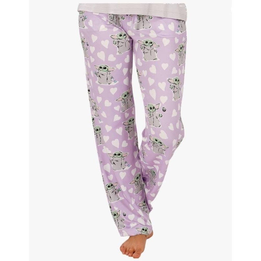 Munki Munki Star Wars Grogu Womens Pajama Pants Purple Baby Yoda Hearts Medium